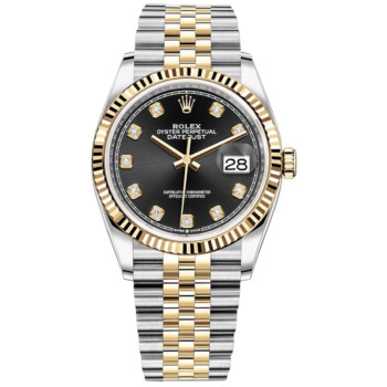 Rolex Datejust 36mm 126233-0021 Stainless Steel & Yellow Gold Watch Jubilee Band Black Diamond Dial