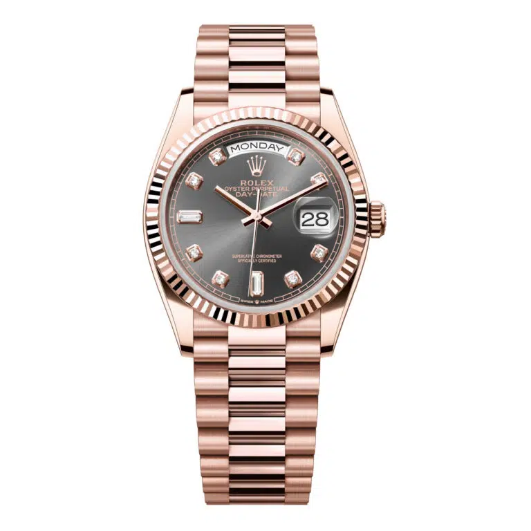 Rolex Day-Date 36mm 128235-0050 President Rose Gold with Slate Diamond Dial Watch