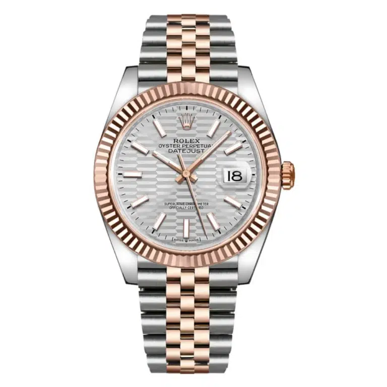 Rolex Datejust Jubilee 41mm 126331-0018 Stainless Steel & Rose Gold Watch Silver Fluted Motif Index Dial