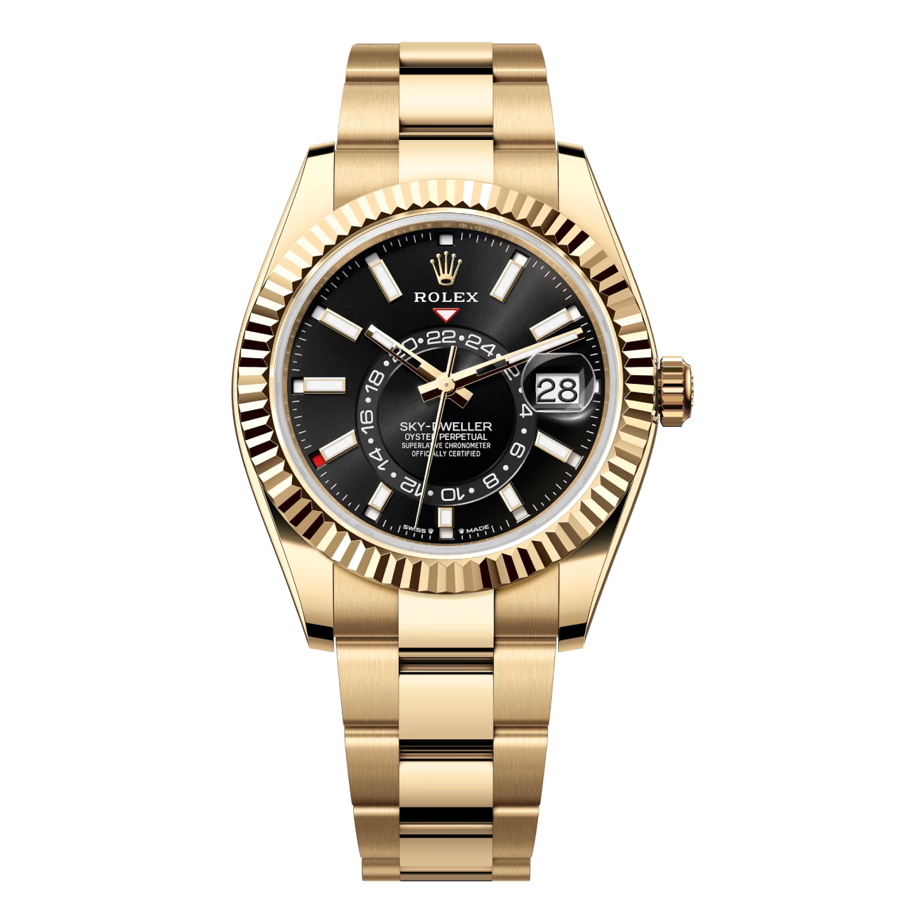 Rolex Skydweller 336938-0002 Oyster Yellow Gold Watch Black Dial