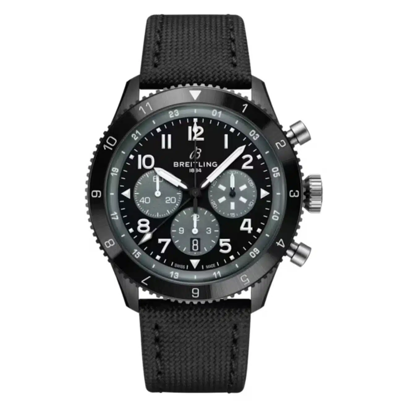 Breitling Classic Avi Super AVI B04 Chronogragh GMT SB04451A1B1X1 46mm Black Dial Bidirectional Ratcheted Bezel Ceramic With Black Calfskin Leather Watch