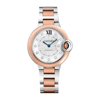 Cartier Ballon Bleu 33mm W3BB0021 Stainless Steel & Rose Gold Watch Silver Diamond Dial