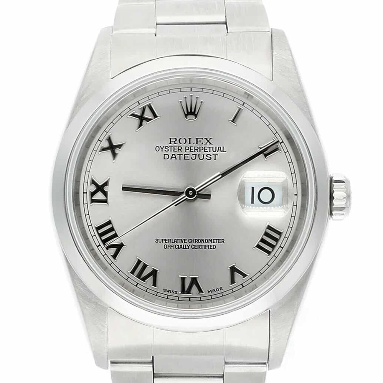 Rolex Datejust 16200 36mm Mens Stainless Steel Watch with Oyster Band and Silver Dial