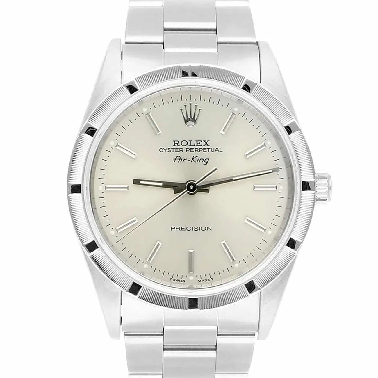 Rolex Air King 34mm 14010 Silver Dial Engine Turned Bezel Steel Mens Watch – image 2