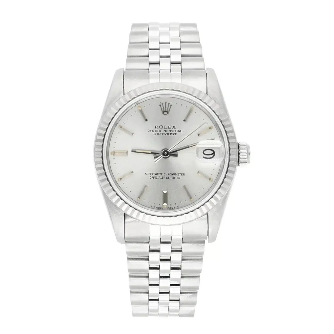 Rolex Datejust 31mm Silver Stick Dial Stainless Steel Watch White Gold Bezel