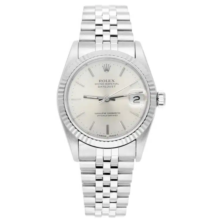 Rolex Datejust 31mm Silver Index Dial Stainless Steel Watch White Gold Bezel 68274