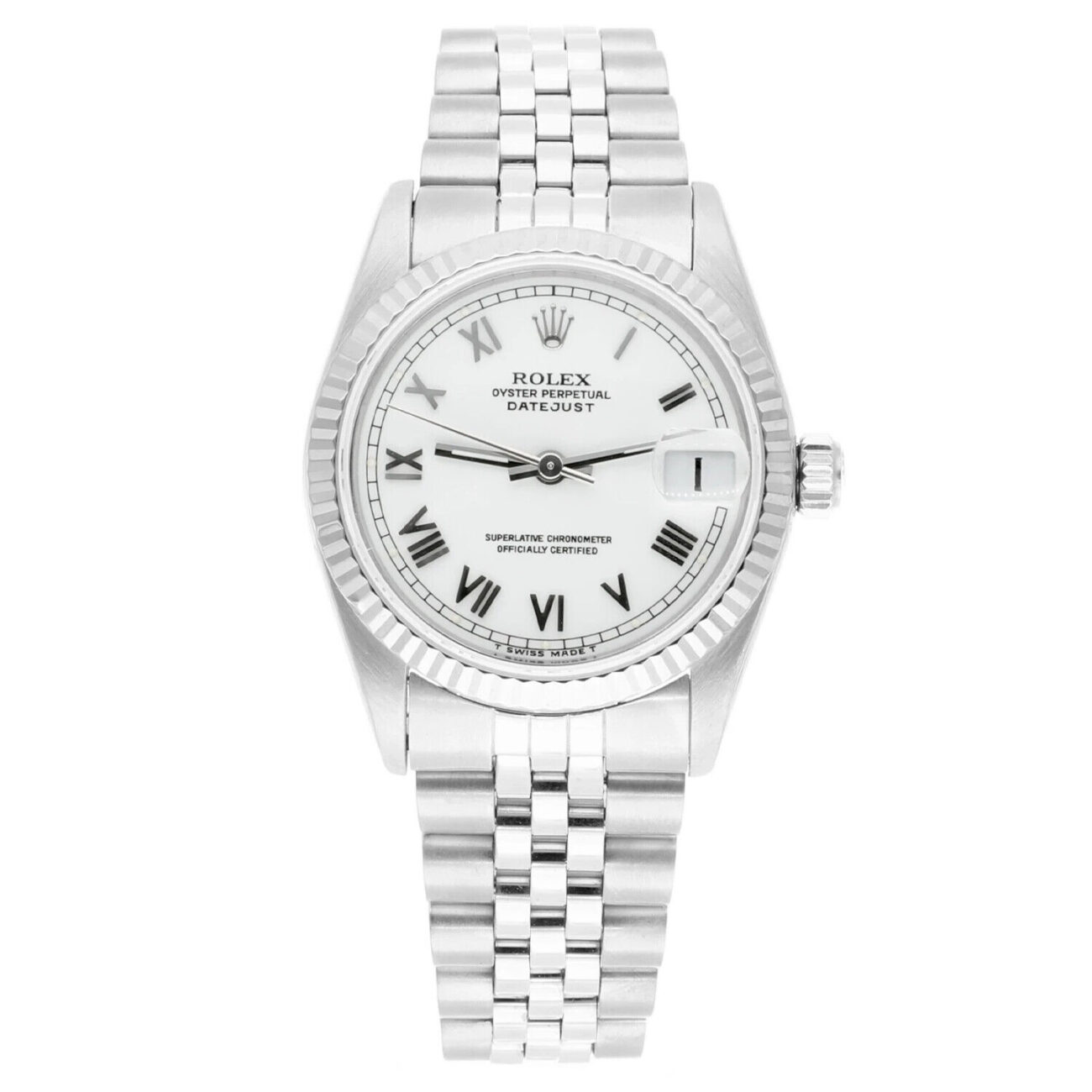 Rolex Datejust 68274 31mm White Roman Dial Stainless Steel Watch White Gold Bezel