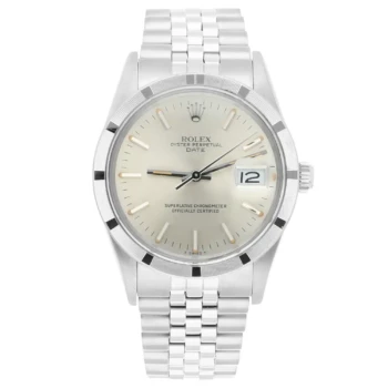Rolex Oyster Perpetual Date Stainless Steel Watch Jubilee Silver Index Dial 15010 – 1983