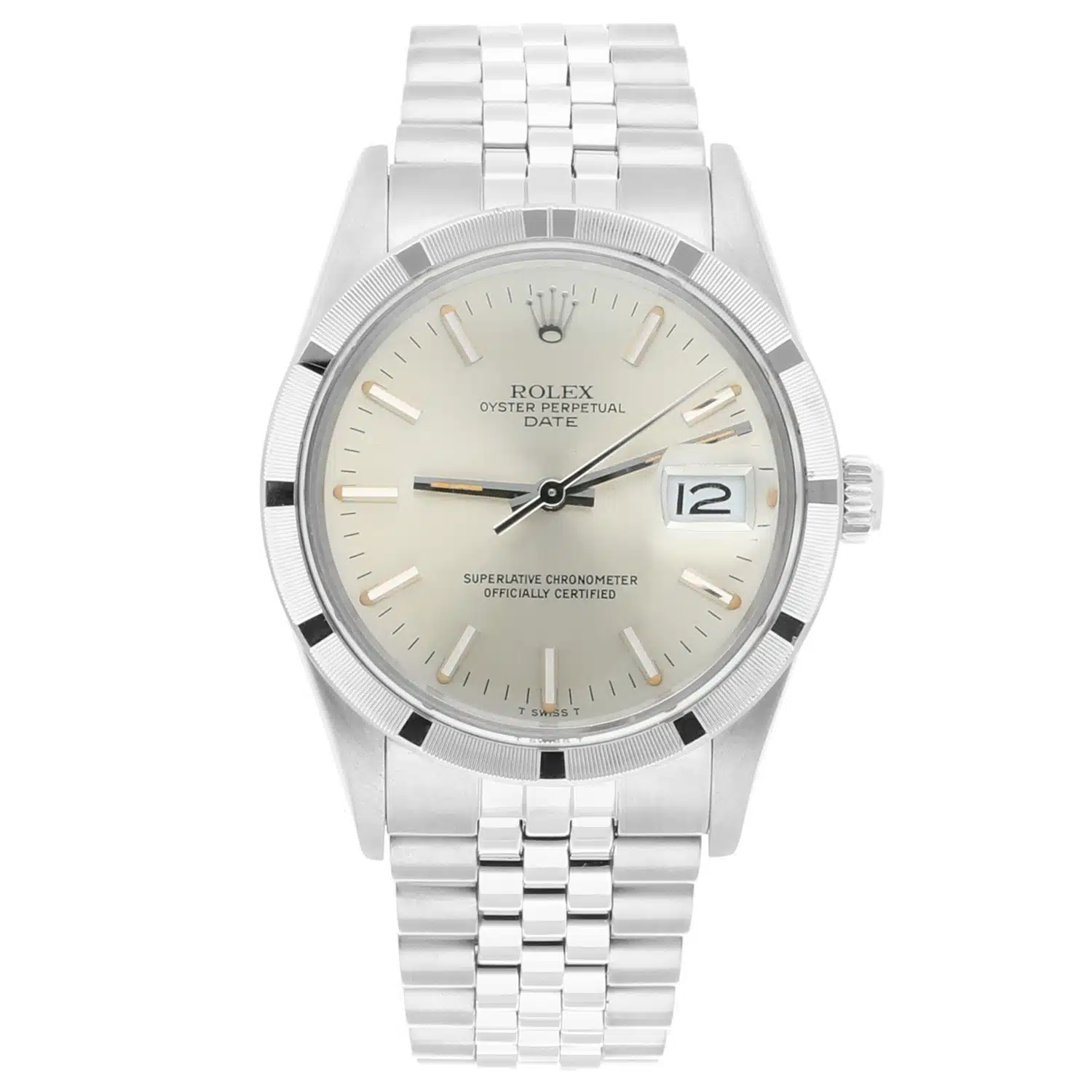 Rolex Oyster Perpetual Date Stainless Steel Watch Jubilee Silver Index Dial 15010 - 1983