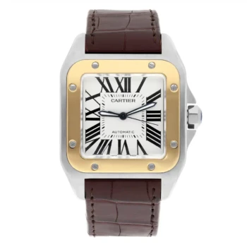 Cartier Santos 100 w20072x7 Stainless Steel/Yellow Gold White Dial Mens Watch