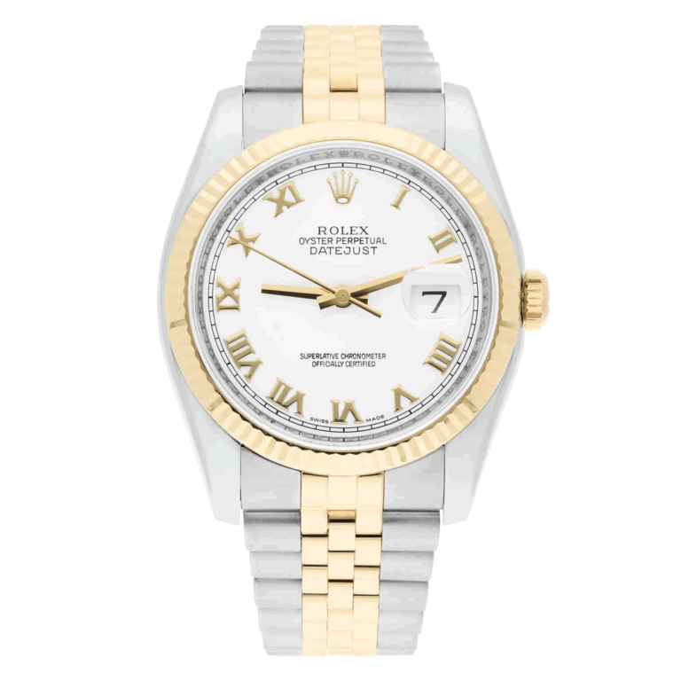 Rolex Datejust 36 Gold & Steel 116233-0149 Watch White Roman Dial Jubilee Watch