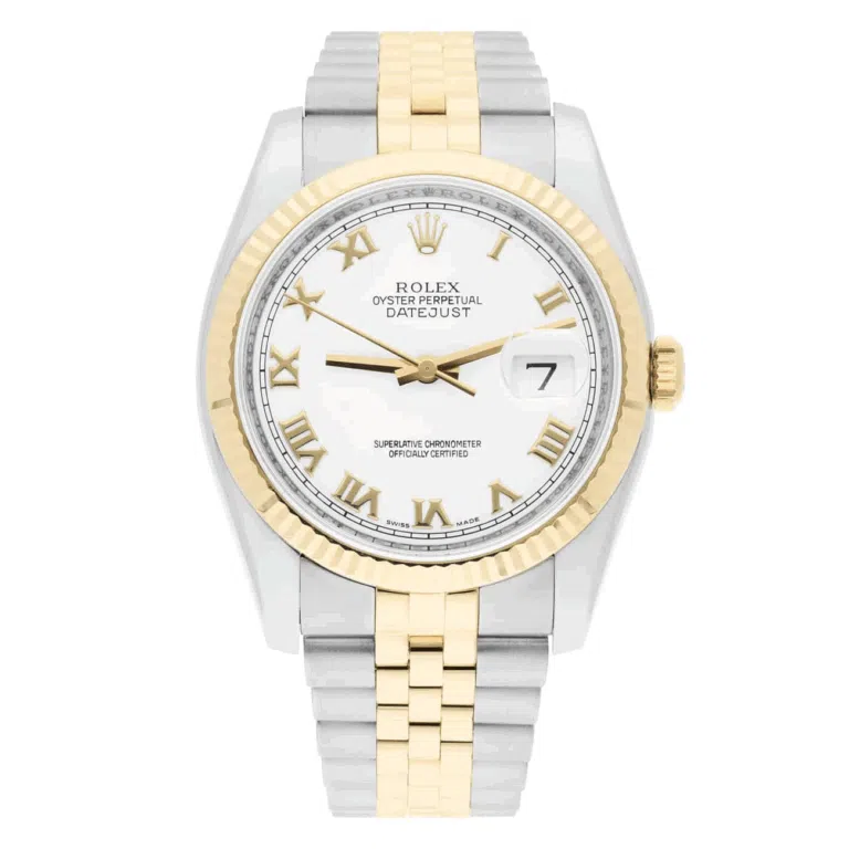 Rolex Datejust 36 116233 White Roman Dial Jubilee Gold & Stainless Steel Watch