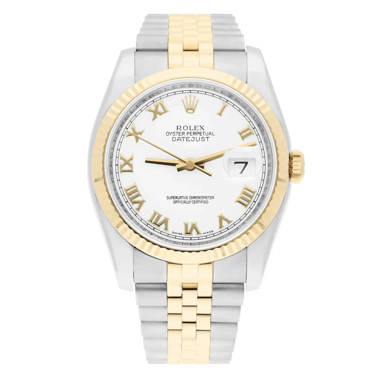 Rolex Datejust 36 Gold & Steel 116233-0149 Watch White Roman Dial Jubilee Watch
