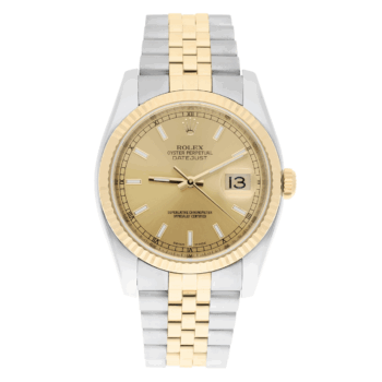 Rolex Datejust 36 Gold and Steel 116233-0151 Watch Champagne Index Dial Jubilee Watch