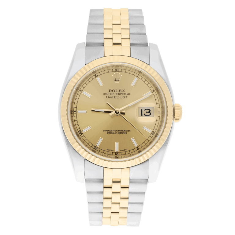 Rolex Datejust 36 Gold and Steel 116233-0151 Watch Champagne Index Dial Jubilee Watch