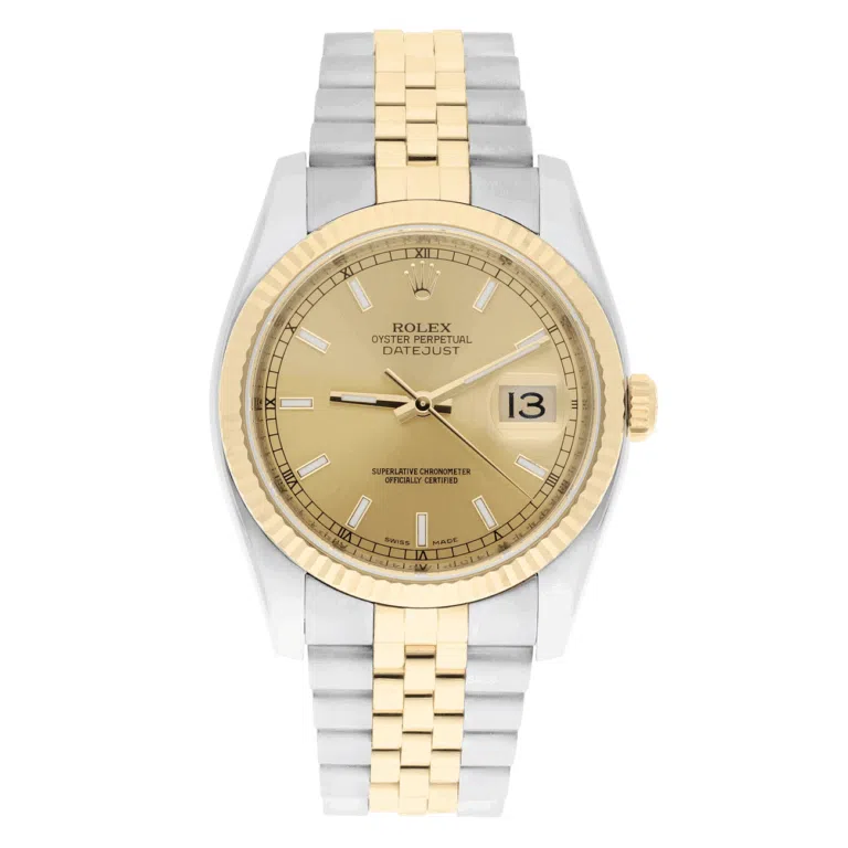Rolex Datejust 36 Gold and Steel 116233-0151 Champagne Index Dial Jubilee Watch