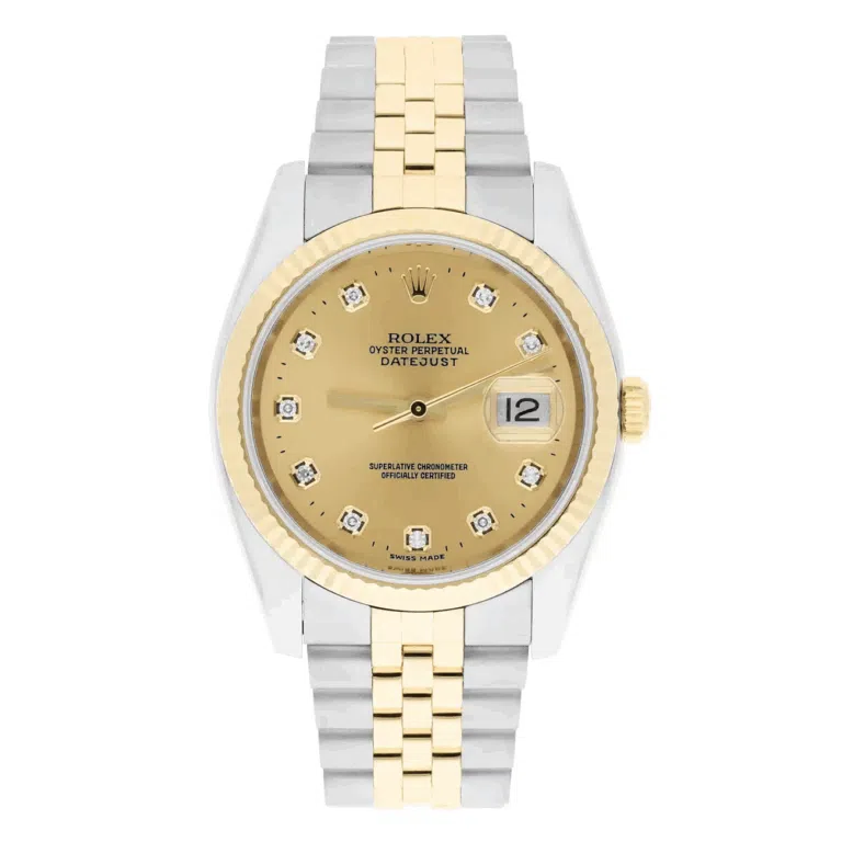 Rolex Datejust 36 Gold & Steel 116233 Watch Champagne Diamond Dial Jubilee Watch