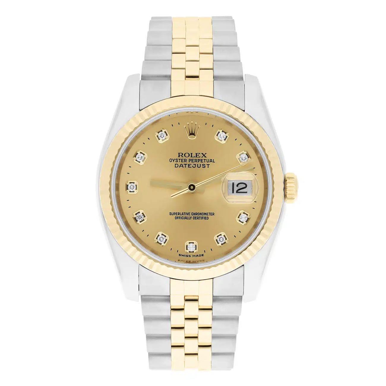 Rolex Datejust 36 Gold & Steel 116233 Watch Champagne Diamond Dial Jubilee Watch