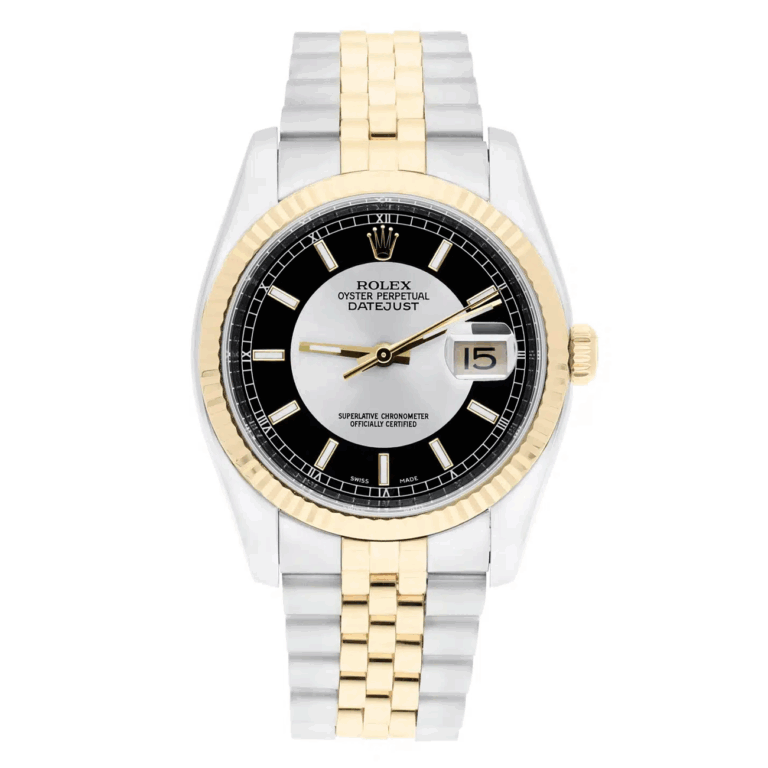 Rolex Datejust 36 Jubilee 116233 Stainless Steel & Yellow Gold Watch Tuxedo Index Dial