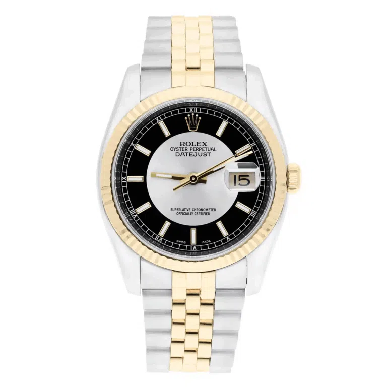 Rolex Datejust 36 Jubilee 116233 Stainless Steel & Yellow Gold Watch Tuxedo Index Dial