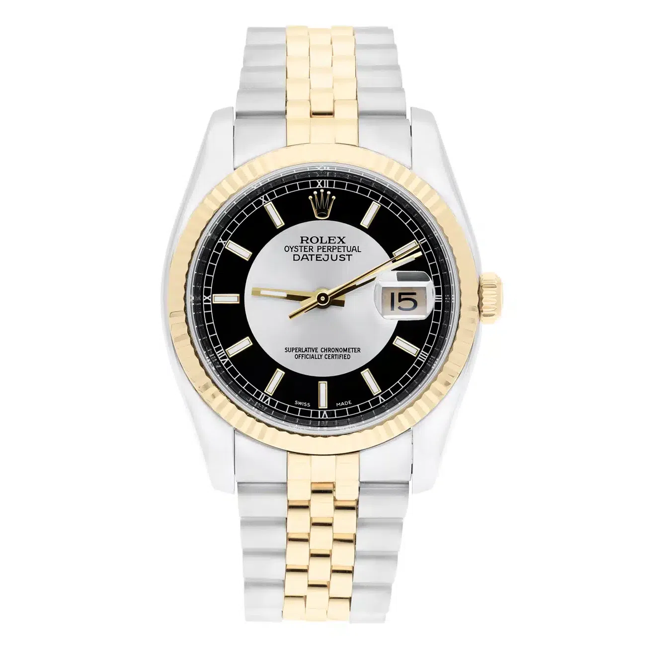 Rolex Datejust 36 Jubilee 116233 Stainless Steel & Yellow Gold Watch Tuxedo Index Dial