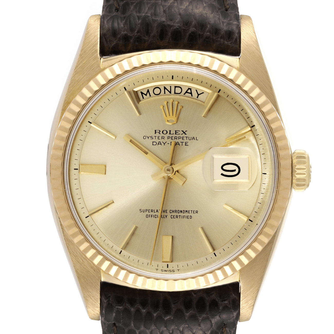 Rolex President Day-Date 36mm Yellow Gold Leather Strap Vintage Mens Watch 1803