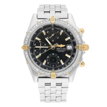 Breitling Chronomat Black Dial 39MM Steel & 18K Yellow Gold B13352 Diamond Bezel