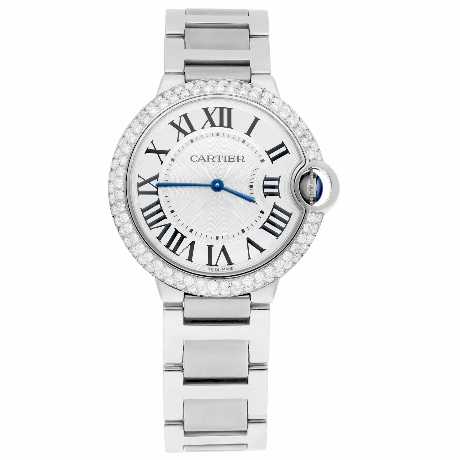 Cartier Ballon Bleu 36mm W69011Z4 36mm Unisex Watch Custom Diamond Bezel