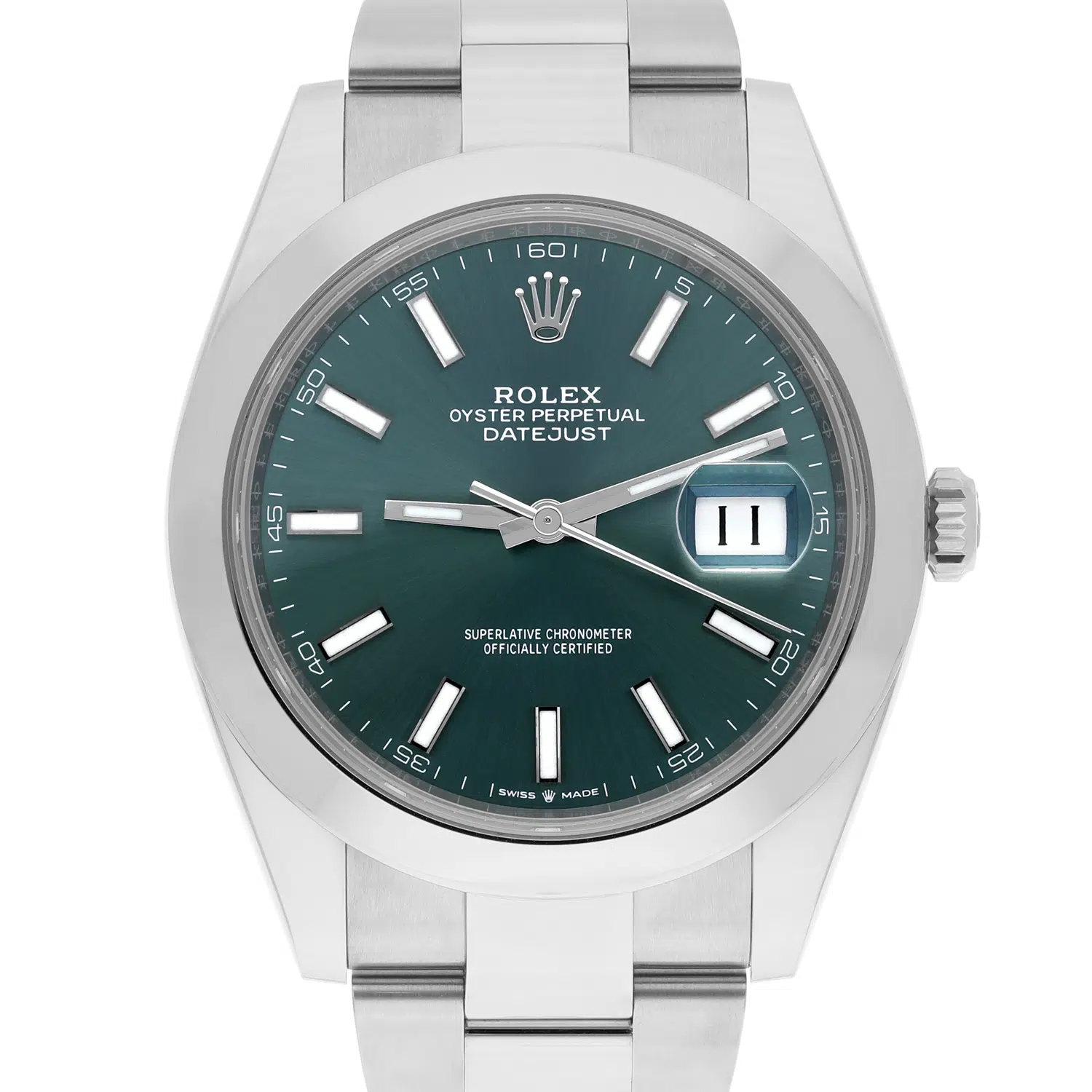 Rolex Datejust 41 126300-0019 Mint Green Index Dial Oyster Stainless Steel Watch