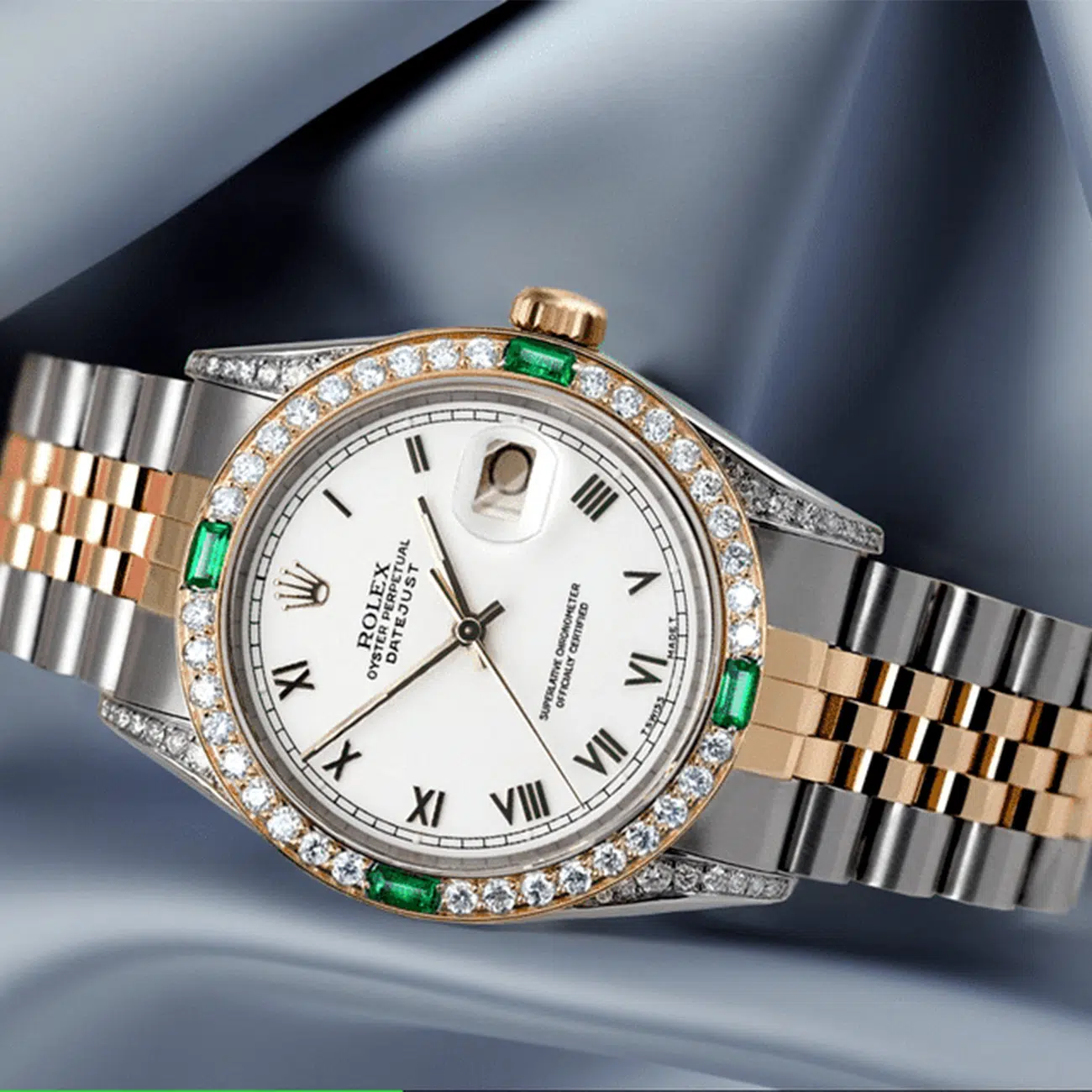 Rolex Datejust 36 White Dial with Roman Numerals Sapphire & Diamond Bezel 16013