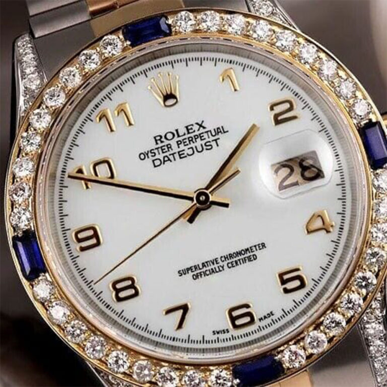 Rolex Datejust 36 White Dial with Arabic Numerals Sapphire & Diamond Bezel 16013