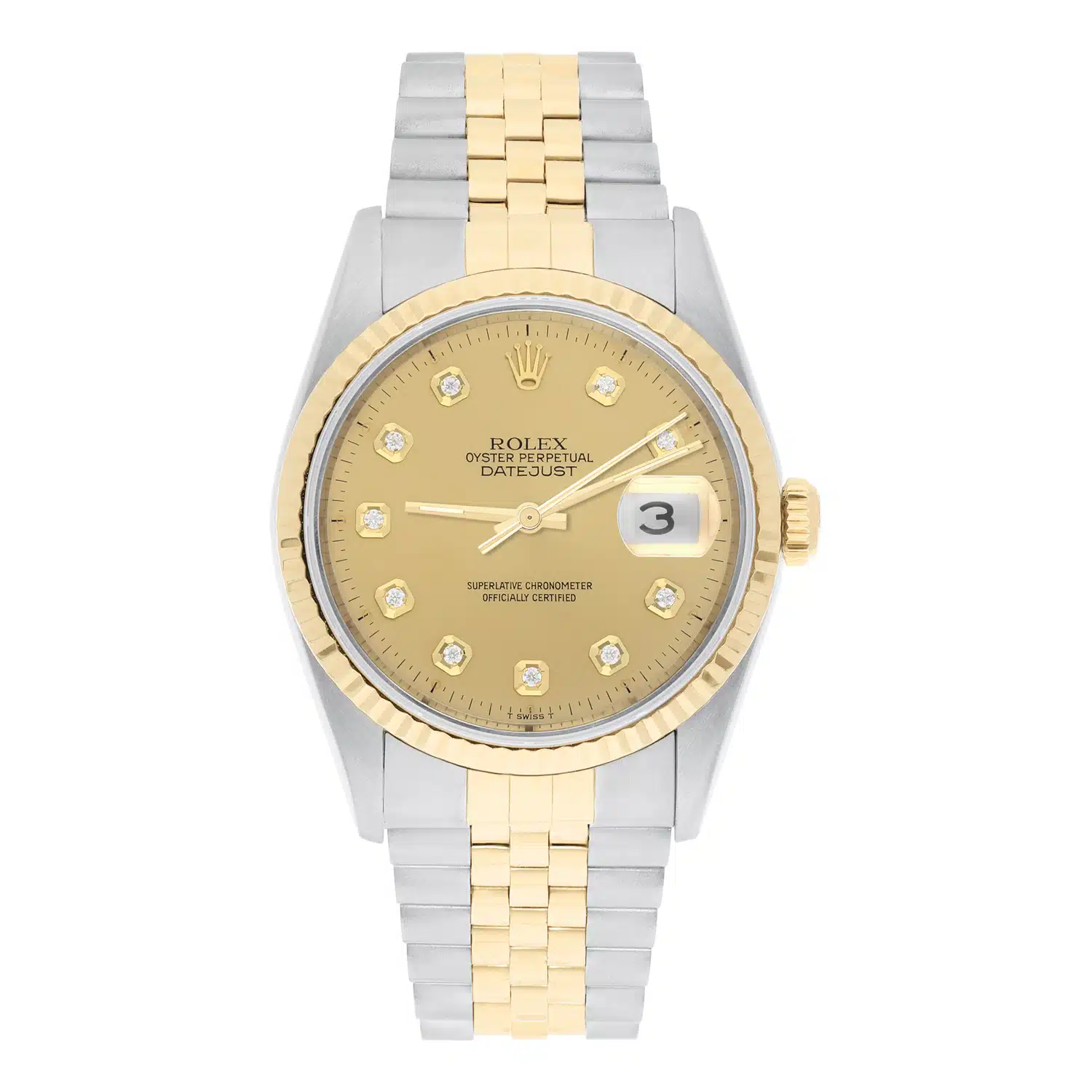 Rolex Datejust 36mm Two Tone Champagne Diamond Dial Jubilee 16233 Circa 1995