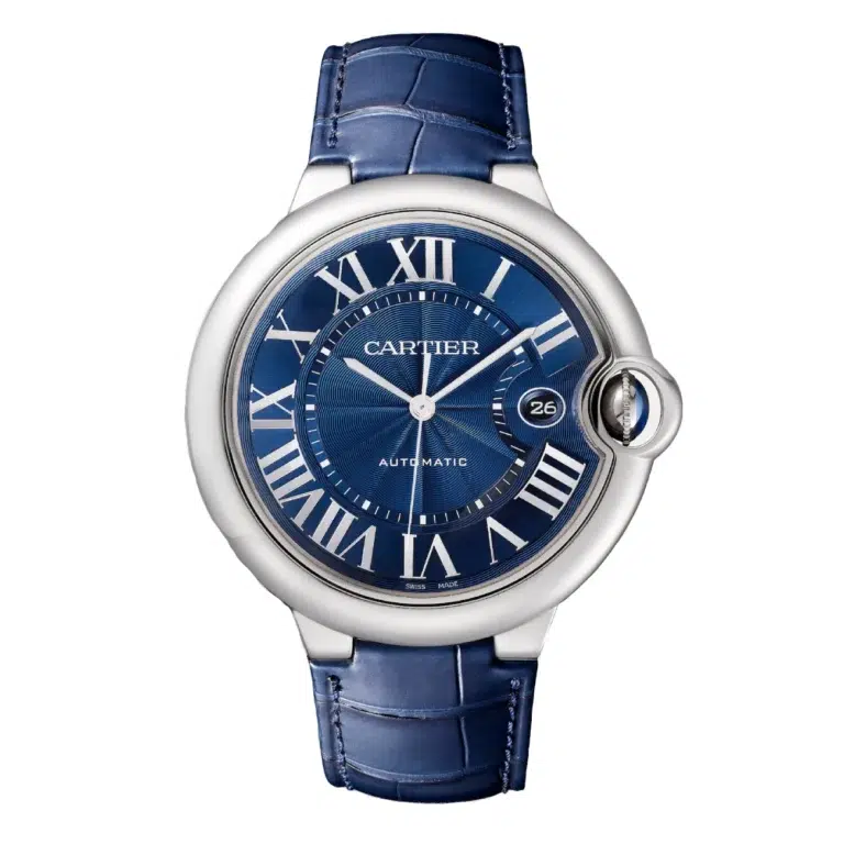 Cartier Ballon Bleu De Cartier Stainless Steel with Blue Leather 42mm Watch WSBB0027 with Silver Dial 2024