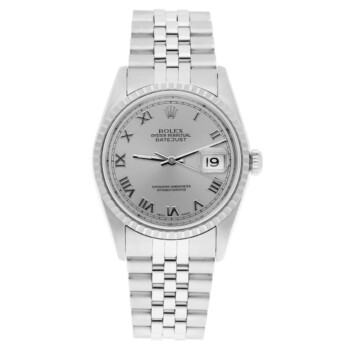 Rolex Datejust 36mm Stainless Steel Watch Silver Roman Dial 16220
