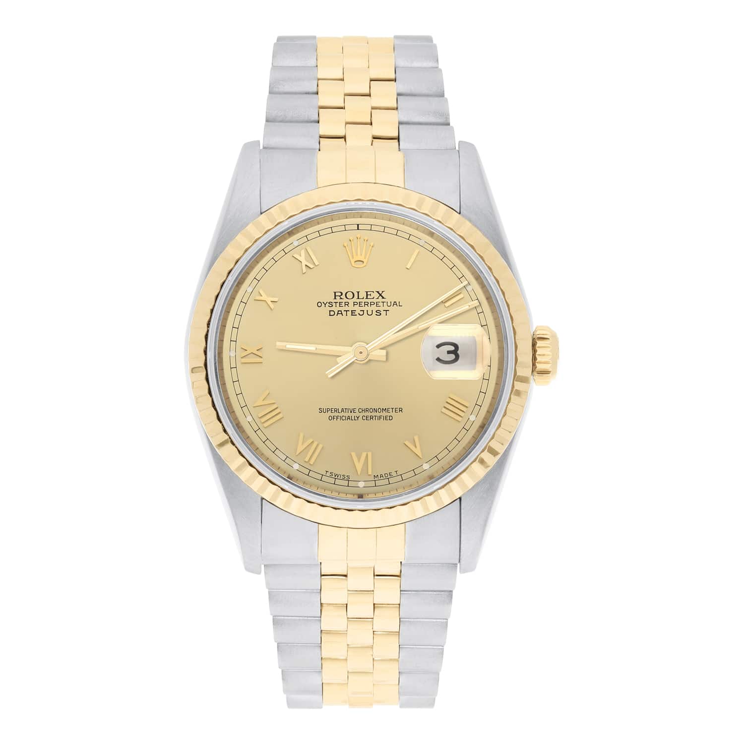 Rolex Datejust 36mm Two Tone Champagne Roman Dial Jubilee 16233 Circa - 1995