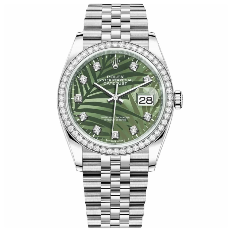 Rolex Datejust 36 Jubilee 126284RBR-0047 Stainless Steel Watch Green Palm Diamond Dial 2024
