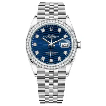 Rolex Datejust 36 Jubilee 126284RBR-0049 Stainless Steel With Diamond set Bezel Watch Blue Fluted Motif Diamond Dial 2024