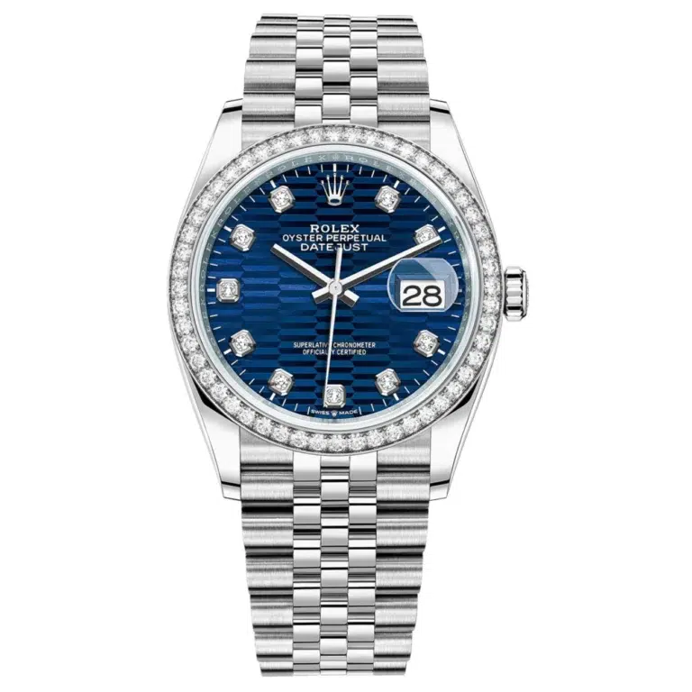 Rolex Datejust 36 Jubilee 126284RBR-0049 Stainless Steel With Diamond set Bezel Watch Blue Fluted Motif Diamond Dial 2024
