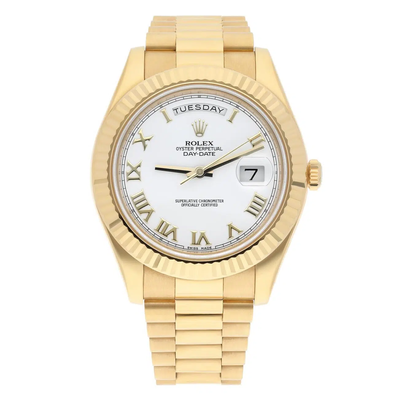 Rolex Day-Date II 218238-0037 Yellow Gold Watch White Roman Dial Complete