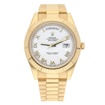 Rolex Day-Date II 218238-0037 Yellow Gold Watch White Roman Dial Complete