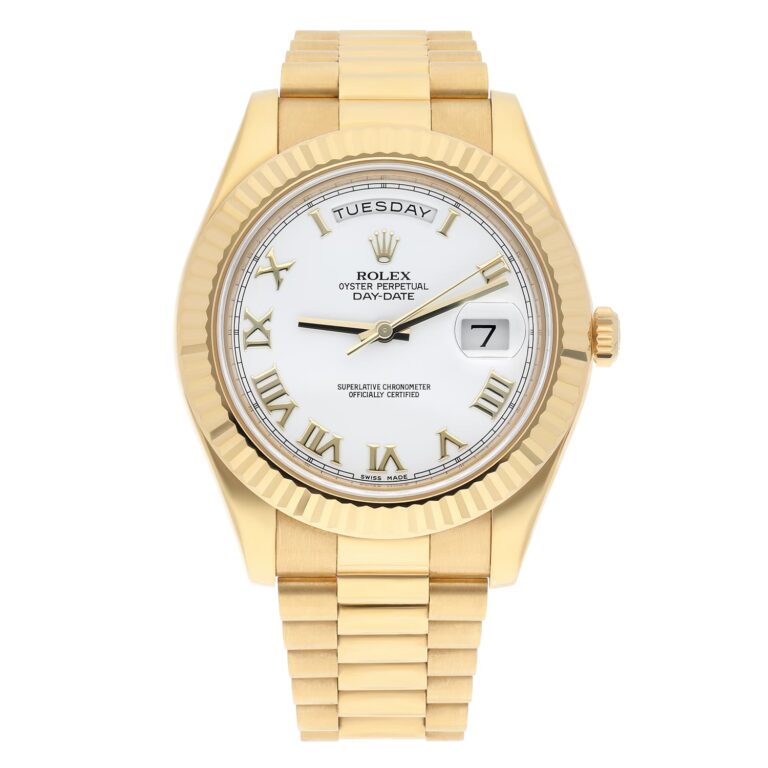 Rolex Day-Date II 218238-0037 Yellow Gold Watch White Roman Dial Complete