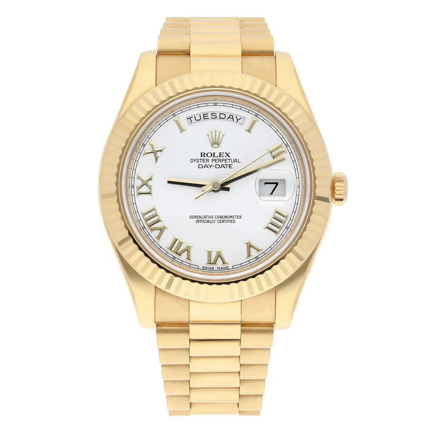 Rolex Day-Date II 218238-0037 Yellow Gold Watch White Roman Dial Complete
