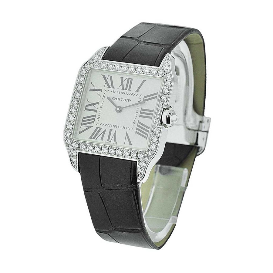 Cartier Santos Dumont Black WH100251 White Gold with Black Alligator Leather Watch