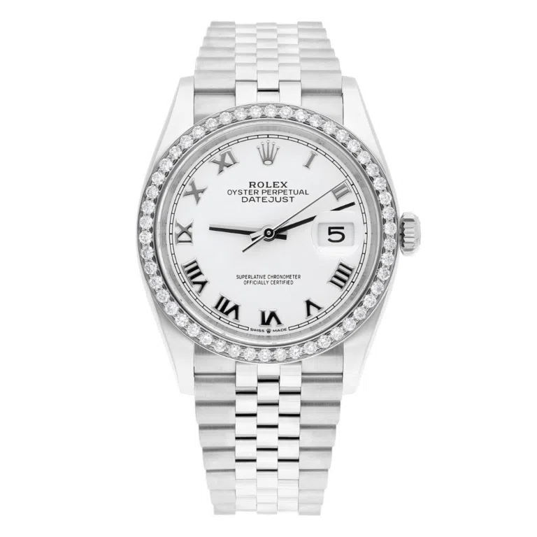 Rolex Datejust 126234 Steel 36mm White Roman Dial Jubilee Bracelet Diamond Bezel