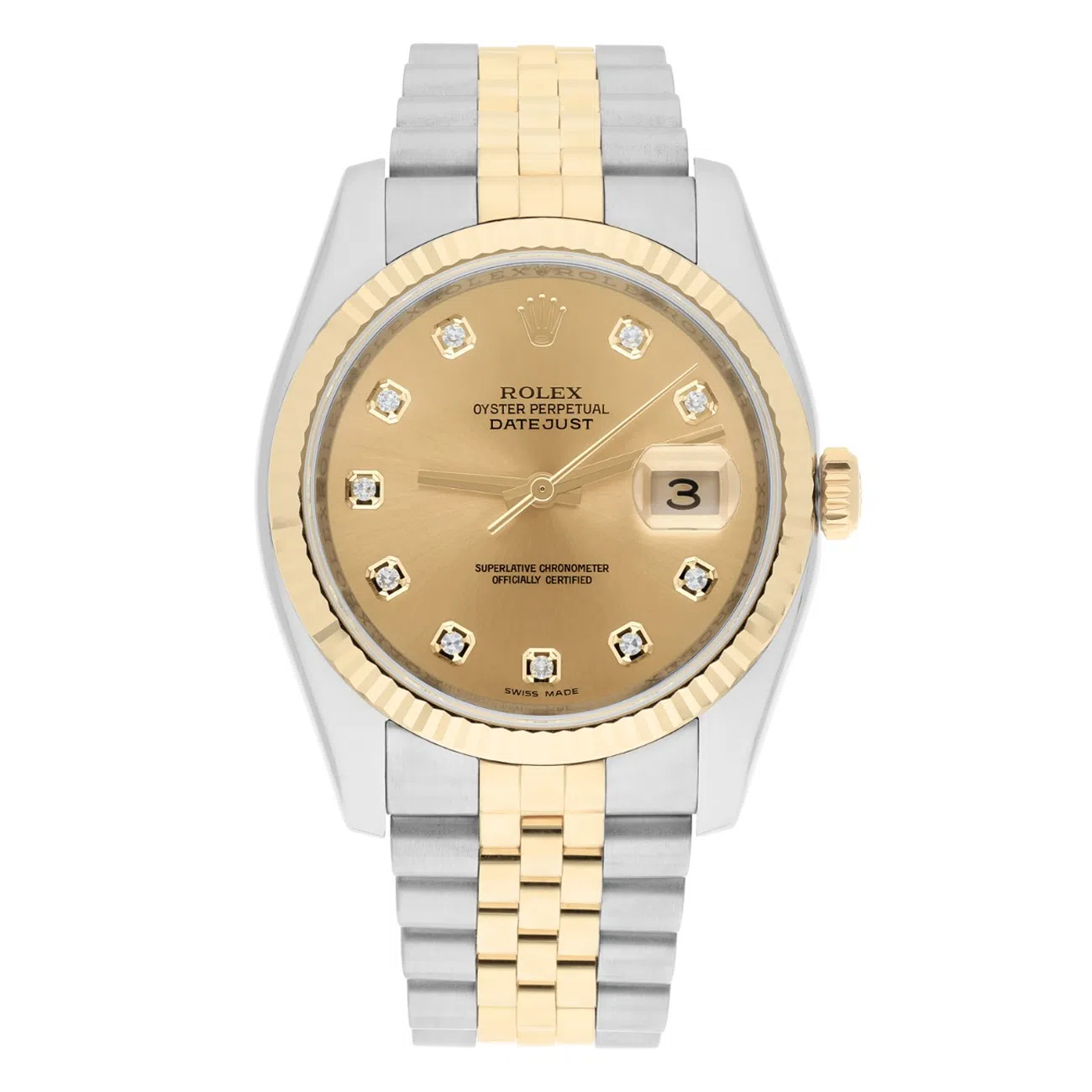Rolex Datejust 36 Gold & Steel 116233 Champagne Diamond Dial Jubilee Watch B/P
