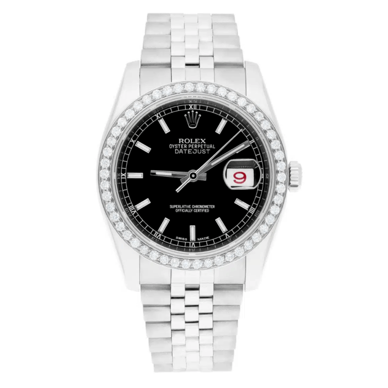Rolex Datejust 36 Diamond Bezel Black Index Dial Jubilee Band Watch