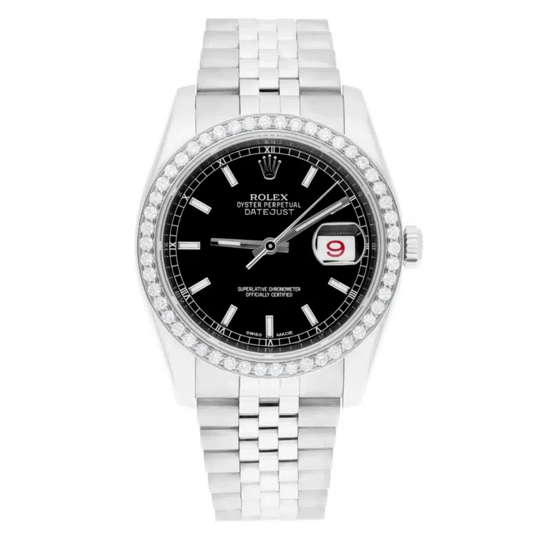 Rolex Datejust 36 Diamond Bezel Black Index Dial Jubilee Band Watch