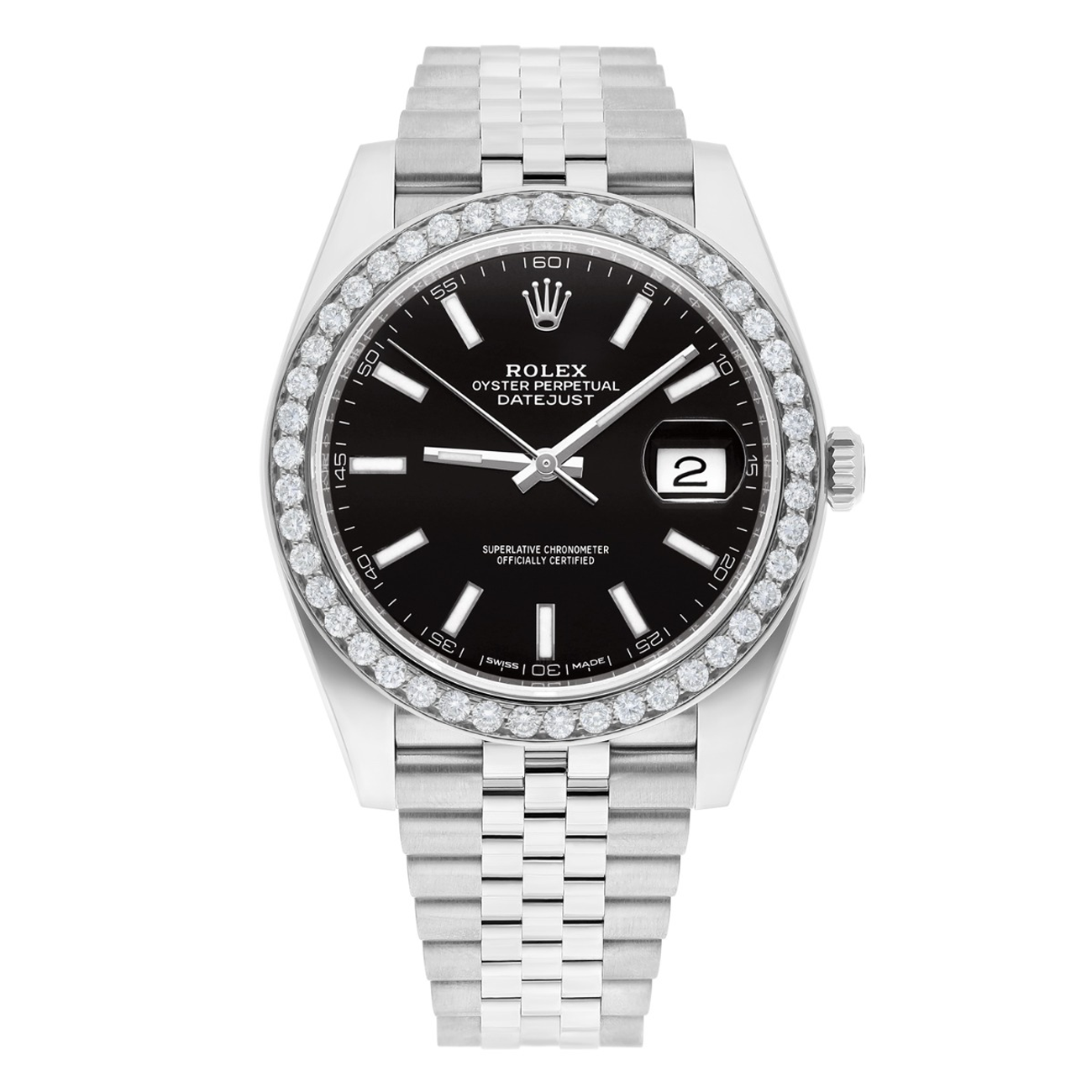 Rolex Datejust 126300 41 MM Black Dial Set with diamonds New