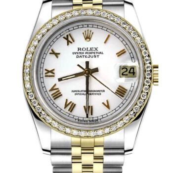 Rolex Datejust 31 White Roman Dial Two Tone Ladies Watch Diamond Bezel 68273