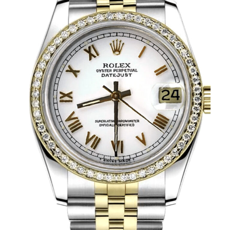 Rolex Datejust 31 White Roman Dial Two Tone Ladies Watch Diamond Bezel 68273